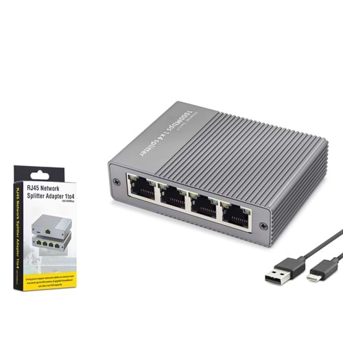 HADRON HDX1414 Gigabit Ethernet Switch 5 Port Type C Güç Girişli Gri