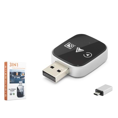HADRON HDX1419 Kablosuz CarPlay Android Auto AirPlay Adaptörü USB Type-C Siyah