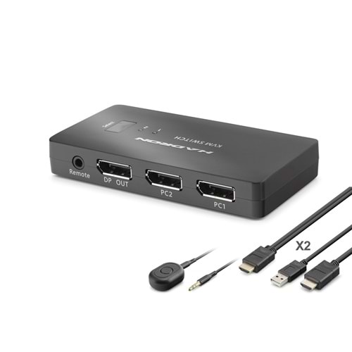 HADRON HDX1426 DisplayPort KVM Switch 2 Console USB Port 2 DisplayPort Siyah