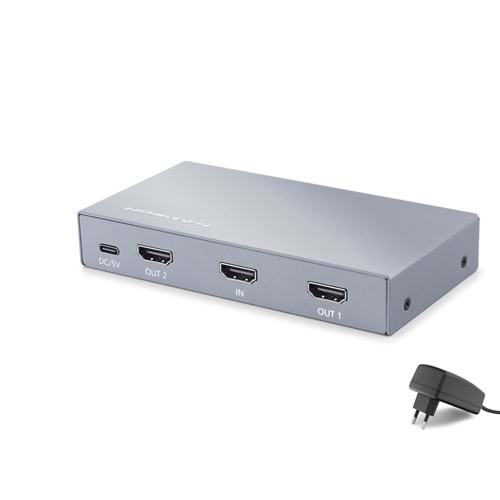 HADRON HDX1428 HDMI Splitter EDID 4K 60 Hz 1 Giriş 2 Çıkış Gri