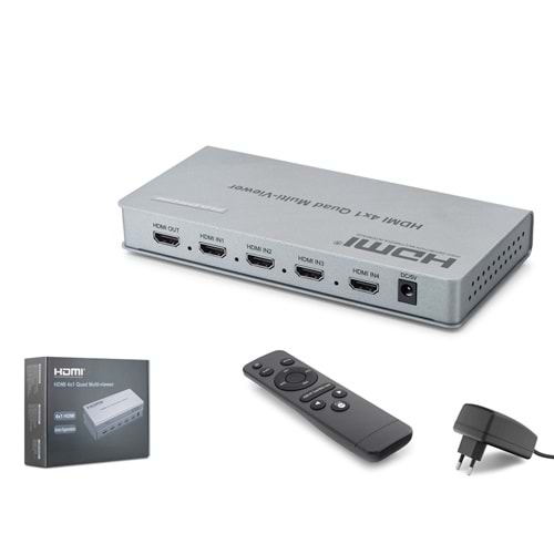 HADRON HDX1436 HDMI Quad Multi Viewer Kumandalı 4 Giriş 1 Çıkış Gri