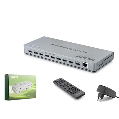HADRON HDX1438 HDMI Multi Viewer Network Kontrollü Kumandalı 4K 30 Hz 8 Giriş 1 Çıkış Gri
