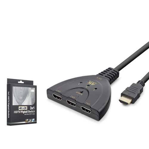 HADRON HDX1439 HDMI Switch 4K Kablolu 3 Giriş 1 Çıkış Siyah