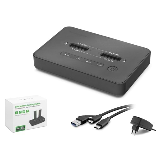 HADRON HDX1797 Dual M.2 SSD Docking Station NVMe SATA 2 Yuvalı Klonlama Siyah