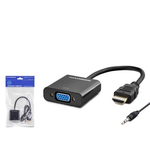 HADRON HDX2019 HDMI to VGA Ses Çıkışlı Görüntü Dönüştürücü 1080p Siyah