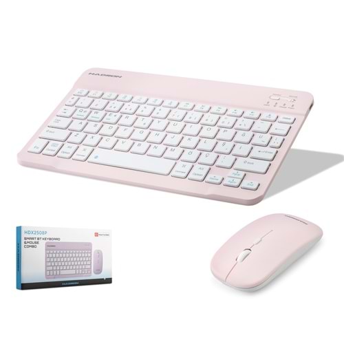 HADRON HDX2508P Kablosuz Bluetooth Smart Klavye Mouse Seti Şarjlı 1600 DPI Pembe