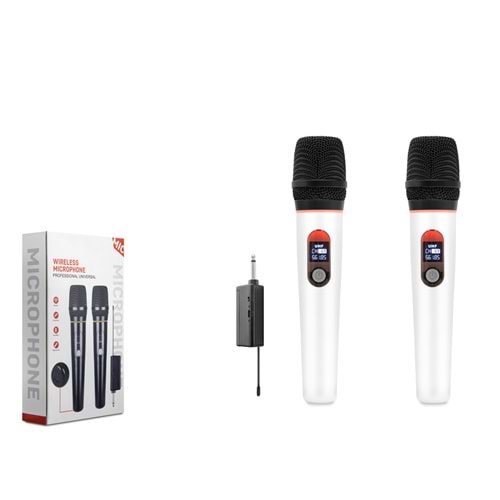 HADRON HDX2791B UHF Kablosuz 2 Mikrofonlu 6.35 mm Set Beyaz