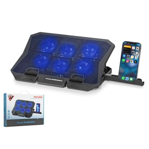 HADRON HDX4254 Thunder Serisi Laptop Soğutucu 6 Fanlı LED Telefon Standlı 13-15.6 İnç Siyah