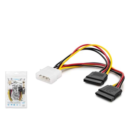 HADRON HDX5522 Molex to SATA Power Çoklayıcı Kablosu 2 in 1 20 cm Siyah