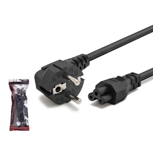 HADRON HDX5524 Yonca Güç Kablosu C5 3 Pin 0.75 mm 500W 1.2 m Siyah