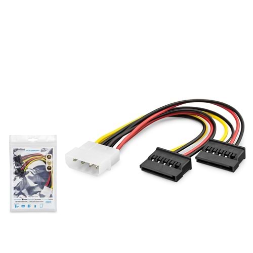 HADRON HDX5525 Molex to SATA Power Çoklayıcı Kablosu 2 in 1 16 cm Siyah