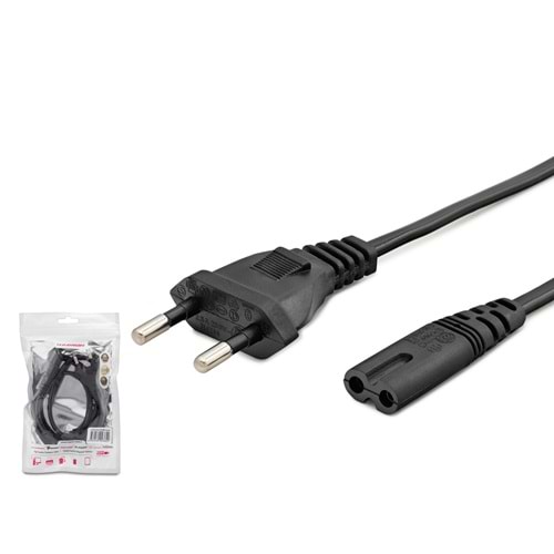 HADRON HDX5534 Teyp Güç Kablosu 2 Pin 1 mm 500W C7 Figure 8 1 m Siyah