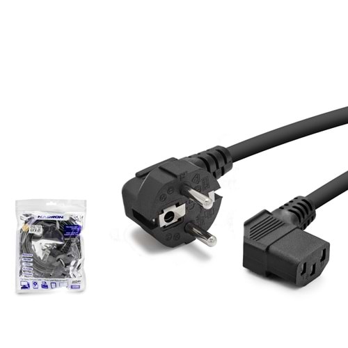 HADRON HDX5555 Kasa Güç Kablosu C13 3 Pin 1 mm 500W L Tip 1.8 m Siyah