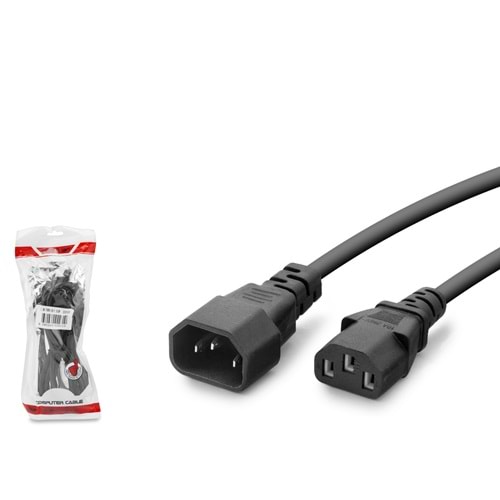HADRON HDX5558 Kasa Güç Uzatma Kablosu C13 C14 3 Pin 0.75 mm 500W 1.5 m Siyah