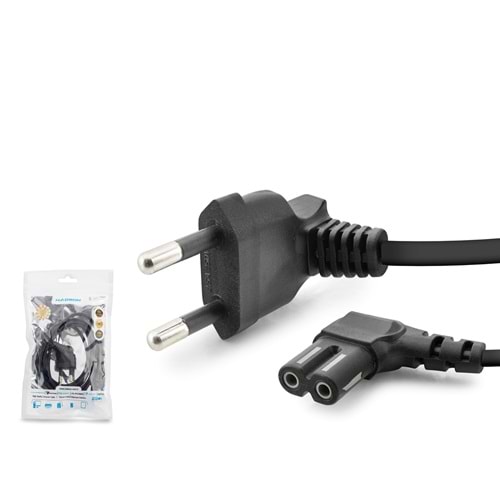 HADRON HDX5574 Teyp Güç Kablosu 2 Pin 1 mm 500W C7 Figure 8 L Tip 1.5 m Siyah