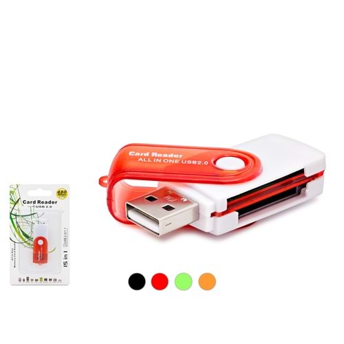HADRON HDX7022 USB All in One Kart Okuyucu SD MicroSD MiniSD MMC MS M2 480 Mbps Çok Renkli