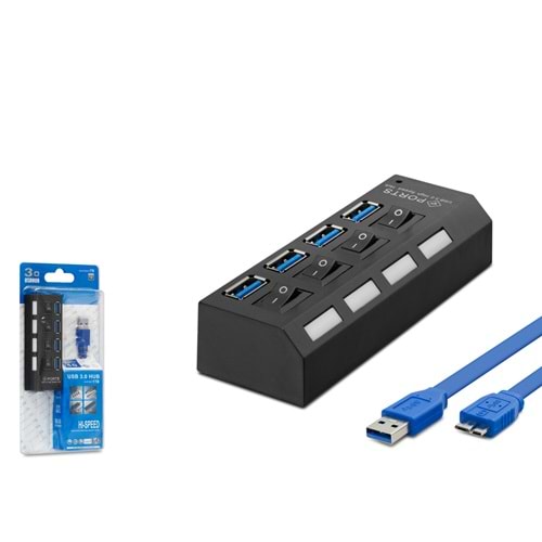 HADRON HDX7023 USB 3.0 Anahtarlı Hub 4 Port 5 Gbps 0.5 m Siyah