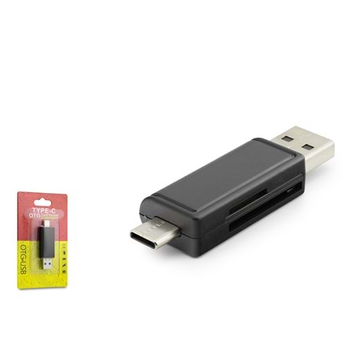 HADRON HDX7026 USB Type-C OTG Kart Okuyucu SD MicroSD 480 Mbps Siyah
