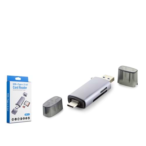 HADRON HDX7031 USB Type-C 3.0 Kart Okuyucu SD MicroSD 5 Gbps Gri