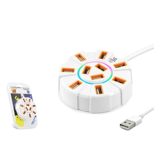 HADRON HDX7034 USB Gaming RGB Hub 10 Port 480 Mbps 1.2 m Beyaz