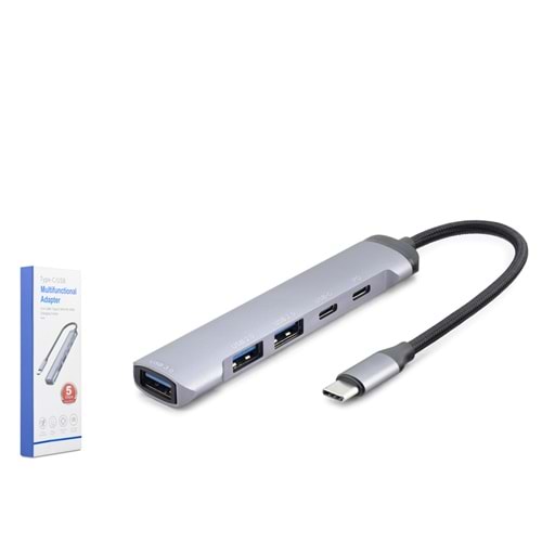 HADRON HDX7041 Type-C 3.0 Hub PD 100W 5 Port 5 Gbps Gri