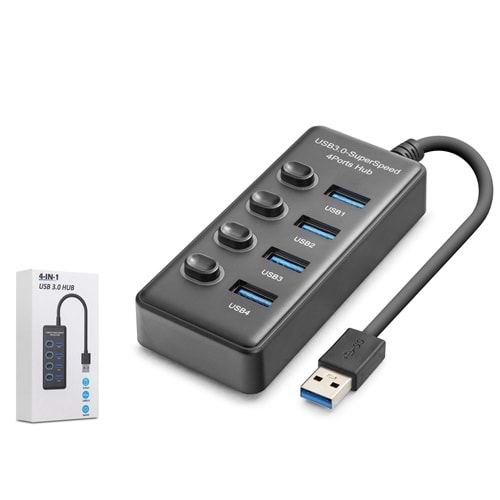 HADRON HDX7048 USB 3.0 Anahtarlı Hub 4 Port 5 Gbps Siyah
