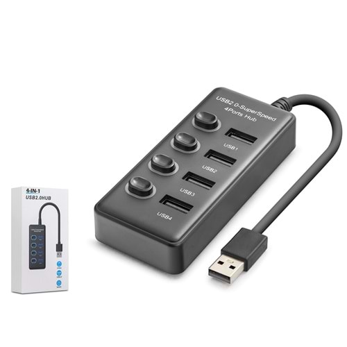 HADRON HDX7049 USB Anahtarlı Hub 4 Port 480 Mbps Siyah