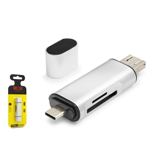 HADRON HDX7053 USB Type-C OTG Kart Okuyucu SD MicroSD 480 Mbps Gri