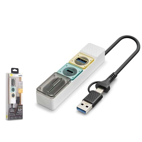 iETOP HDX7058 USB Type-C 3.2 Gen1 Combo Hub Kart Okuyucu 4 Port 5 Gbps Beyaz