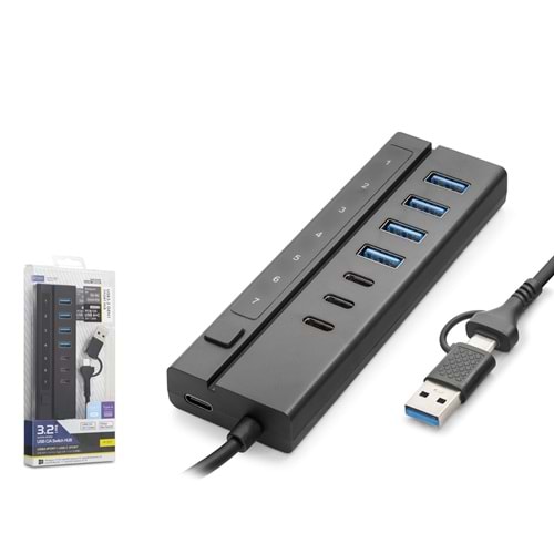 iETOP HDX7062 USB Type-C 3.2 Gen1 Anahtarlı Hub 7 Port 5 Gbps Siyah