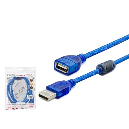 HADRON HDX7535 USB Uzatma Kablosu 3 m Şeffaf Mavi