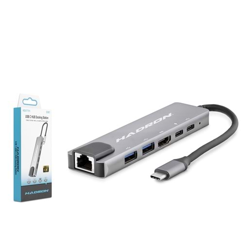 HADRON HDX7791 Type-C 3.0 Combo Hub PD HDMI 4K LAN 6 Port 5 Gbps Gri
