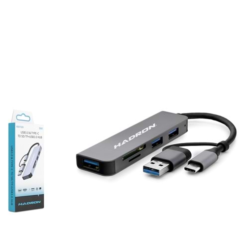 HADRON HDX7826 USB Type-C 3.0 Combo Hub Kart Okuyucu 5 Port 5 Gbps Gri