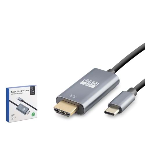 HADRON HDX7837 Type-C to HDMI Görüntü Kablosu 4K 60 Hz 1.8 m Gri