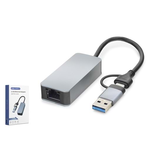HADRON HDX7865 USB Type C 3.0 Ethernet Adaptör 2.5 Gbps Gri
