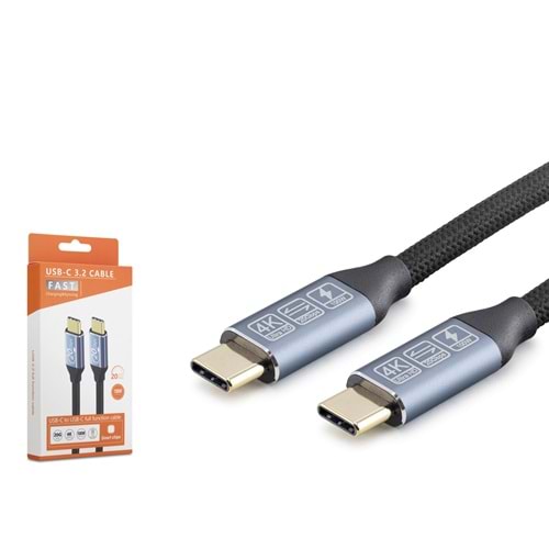 HADRON HDX7880 Type-C USB 3.2 Gen2 20 Gbps 100W 4K 60Hz Şarj ve Data Kablosu 0.5 m Siyah