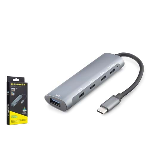 HADRON HDX7895 Type-C 3.2 Gen2 PD Hub 5 Port 10 Gbps 100W Gri