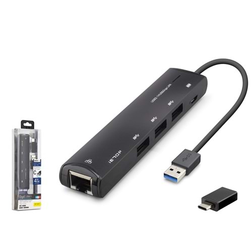 iETOP HDX7897 USB Type-C 3.2 Gen1 Combo Hub Gigabit LAN 4 Port 5 Gbps Siyah