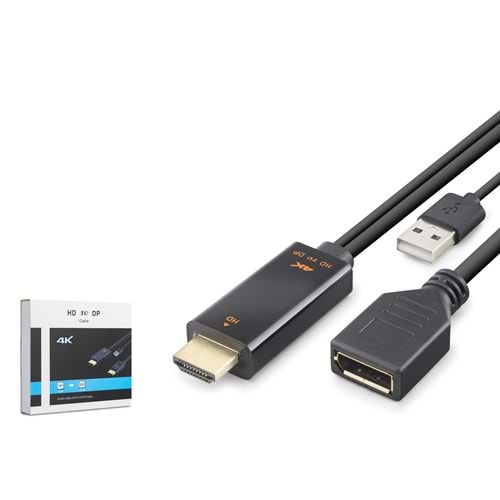 HADRON HDX7901 HDMI USB to DisplayPort Aktif Dönüştürücü Kablo 4K 60Hz 26 cm Siyah