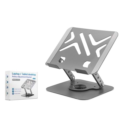 HADRON HDX8017 Laptop ve Tablet Standı 360° Döner Karbon Çelik Silikon Kaymaz 13-17.3 İnç Gri
