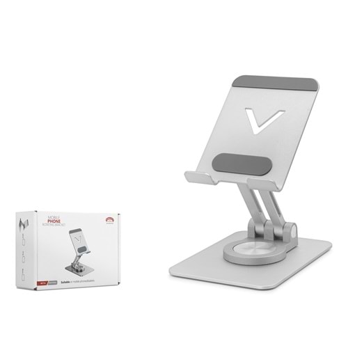HADRON HDX8025 Ayarlanabilir Katlanabilir Telefon Standı 360° Döner Metal Gri