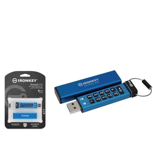 KINGSTON IKKP200 8 GB USB 3.2 Gen 1 IronKey Keypad 200 Tuş Takımlı Flash Bellek Mavi