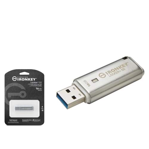 KINGSTON IKLP50 16 GB USB 3.2 Gen 1 IronKey Locker+ 50 Flash Bellek Gümüş