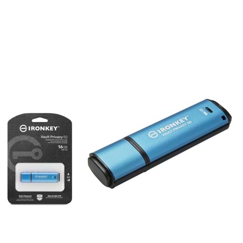 KINGSTON IKVP50C 16 GB USB Type-C 3.2 Gen 1 IronKey Vault Privacy 50C Flash Bellek Mavi