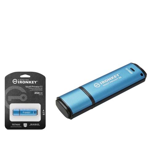 KINGSTON IKVP50C 256 GB USB Type-C 3.2 Gen 1 IronKey Vault Privacy 50C Flash Bellek Mavi