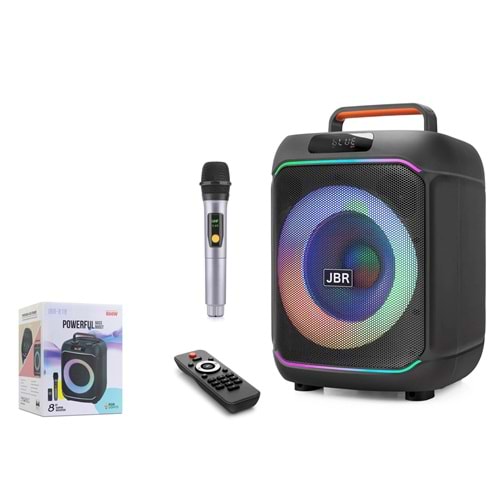 JBR JBR818 Karaoke Mikrofonlu Bluetooth Hoparlör FM Radyo 40W 8 İnç RGB Kumandalı Siyah
