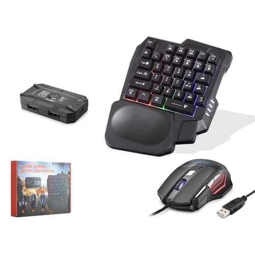 HADRON K191 Android HarmonyOS Uyumlu Mobil Oyun Klavye Mouse Dönüştürücü Seti Bluetooth 5.0 RGB Siyah