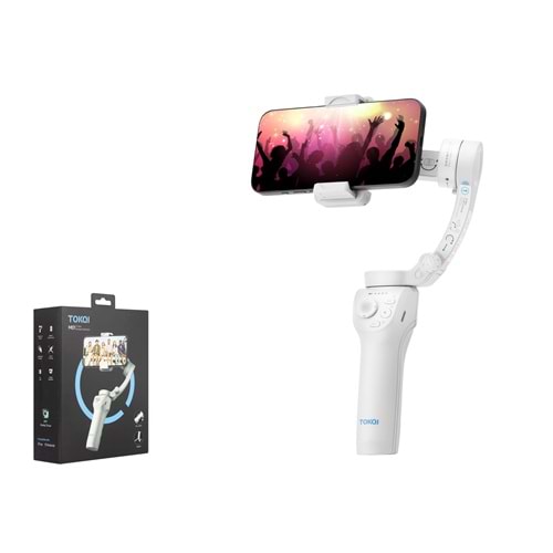 TOKQI M01 3 Eksenli Gimbal Selfie Çubuğu AI Takipli Işıklı Bluetooth Tripod Beyaz
