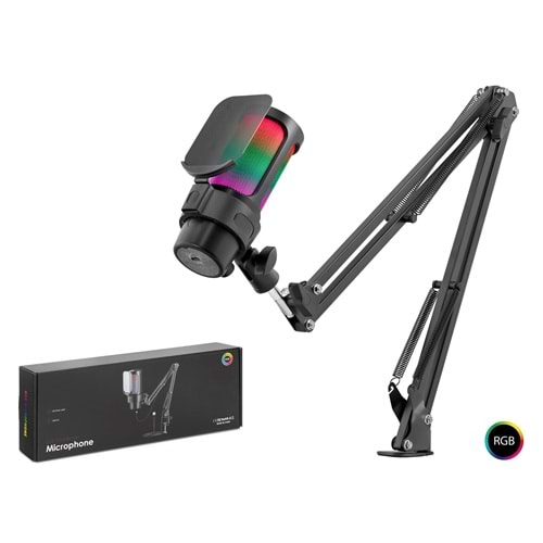 HADRON M835B Gaming RGB Mikrofon Seti Boom Mikrofon Kolu Type-C 192kHz 24Bit Siyah