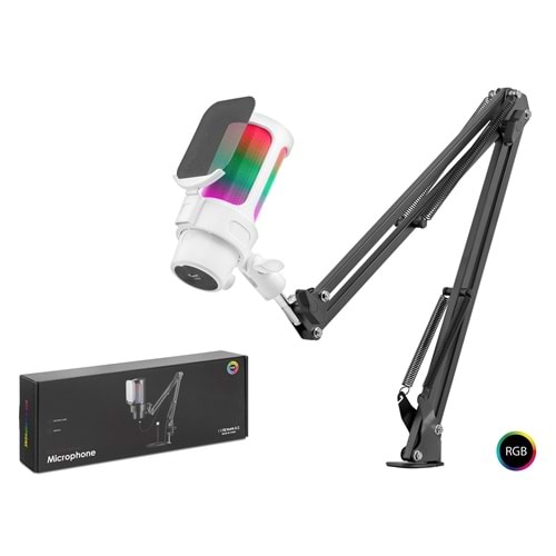 HADRON M835W Gaming RGB Mikrofon Seti Boom Mikrofon Kolu Type-C 192kHz 24Bit Beyaz